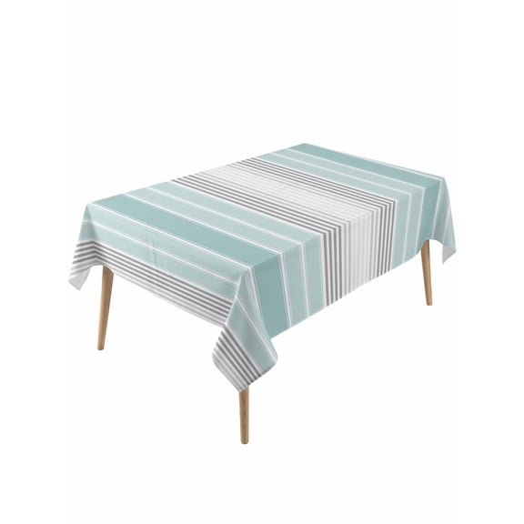 Aqua Gray Stripes Rectangle Tablecloth, Minimalist Gradient Lines Aesthetic Waterproof & StainResistant Tablecloth, Washable Oil-proof Table Cover for Dining/Party/Wedding/Camping/Buffet 54x108 In