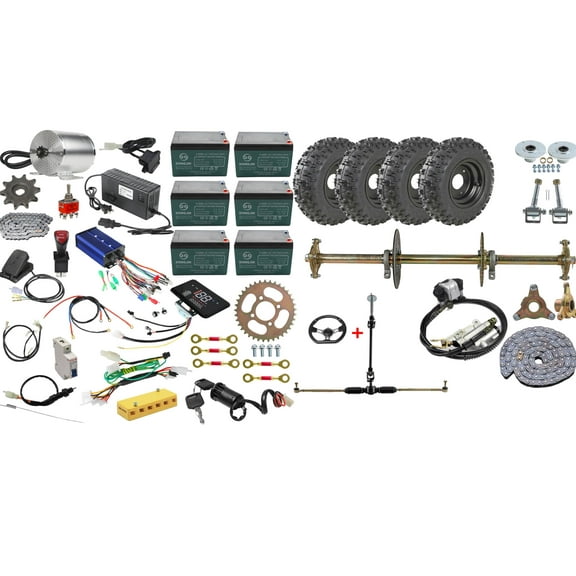 32" Complete Go Kart Rear Axle Kit Steering & 72V 3000W Electric Motor Kit & 4.10-6" Wheels Tires DIY Parts for Golf Cart Go Cart Drift Cart Trike 4 Wheelers ATV Quad Buggy