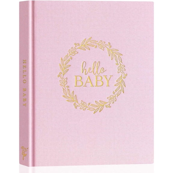Hello Baby Memory Book for Boy Girl - Linen Cover Baby Book Memories Keepsake for New Parents - Newborn Baby First 5 Year Journal Scrapbook Photo Album Baby Milestone Book (Pink, 154 Pages)