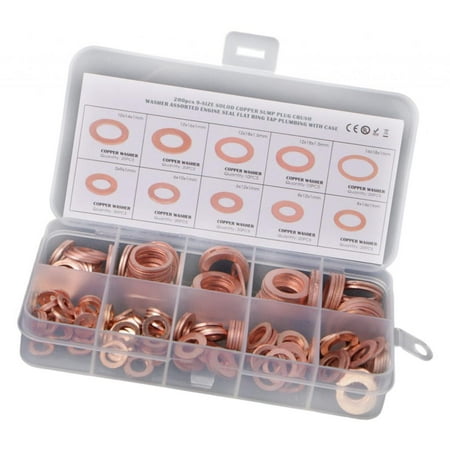 

200 Pieces Copper Washer Gasket Set Crush Washer Crush Washer Assortment Assortment Set 6 Sizes Durable M5 M6 M8 M10 M14 Flat Rings