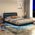 thumbnail image 4 of GZXS Queen Size Floating Platform Bed with RGB Lights & Charging Station, Modern LED Bed Frame with Storage Headboard and Foldable Side Tables, Black, 4 of 9