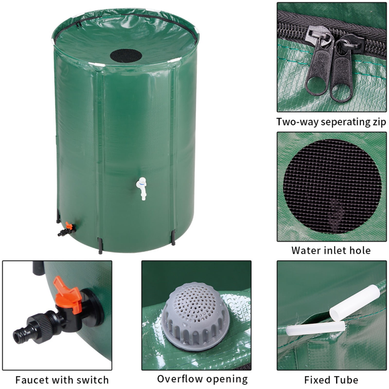 TOPCOMFY Folding Rain Barrel 100 Gallon Water Storage PVC Mesh Cloth PVC Support Rod with Spigot for Garden Outdoor Use