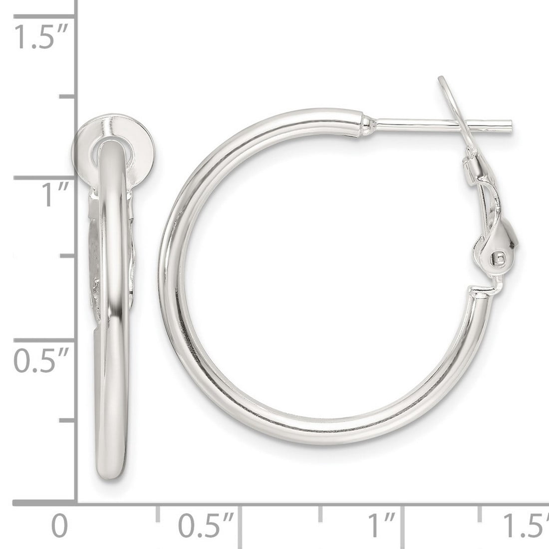 925 Sterling Silver Polished 25x2mm Omega Back Round Hoop Earrings 25.25x25mm Wide 2mm Thick Hoop Earring for Women