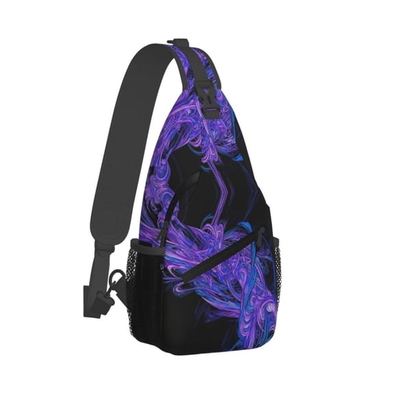Crossbody Sling Backpack Black Purple Abstract Travel Sport Hiking Chest Bag Daypack