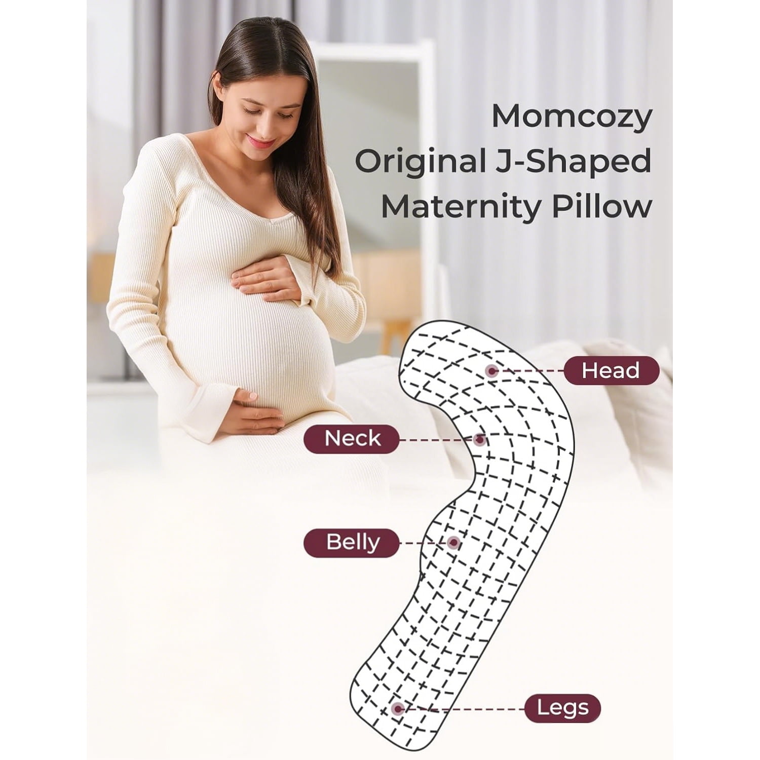 J-Shaped Pregnancy Pillow for Sleeping with Cooling Cover – Maternity Body Pillow for Pregnant Women, Side Sleeper Support for Belly, Hip & Leg, Deep Grey