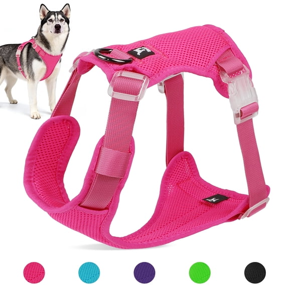 Jewyow No Pull Dog Harness, Adjustable Dog Vest with Soft Padding, Heavy Duty Dog Harness for Small, Medium, Large Dogs(Pink,M)