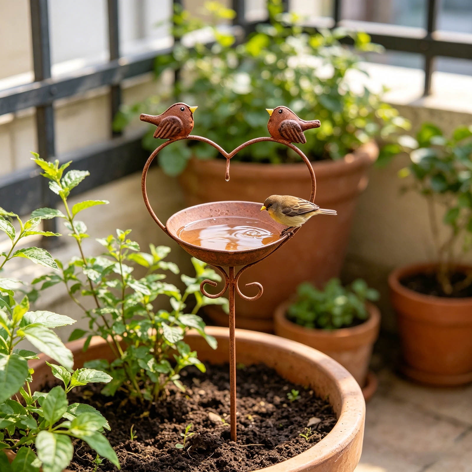 45.2 Inch Tall Bird Bath with Stake, Vintage Copper Heart Shape Bird Feeder Bird Bath for Outside Metal Freestanding Birdbath for Garden Yard Patio