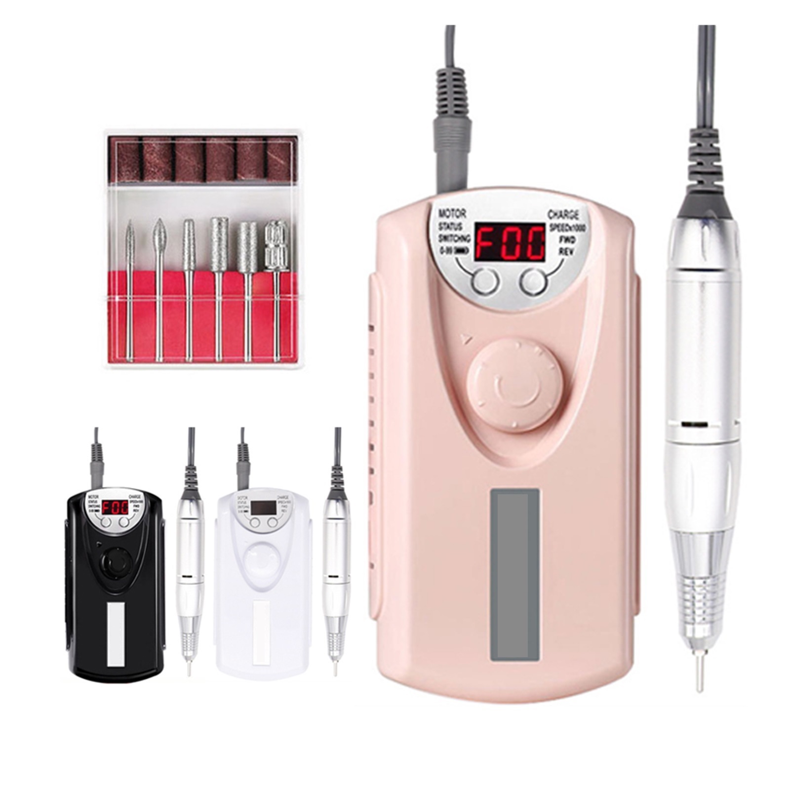 Portable Nail Drill Professional 30000 RPM, Rechargeable Electric Nail File Machine E File For Acrylic Nails Gel Polishing Removing, Cordless Efile With Bits Kit For Manicure Salon Home