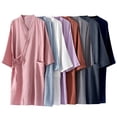 thumbnail image 4 of Yuanlook Women's Cotton Gauze Bath Robe, 3/4 Sleeve Side Tie Wrap Loungewear Robe with Pocket L-XXL, 4 of 4
