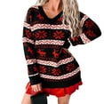 thumbnail image 2 of Women's Christmas V-neck Loose Elk Contrast Color Sweater for Fall and Winter, Festive and Cozy, Ideal as Christmas Sweaters for Women and Christmas Gifts,Red,Size L, 2 of 5