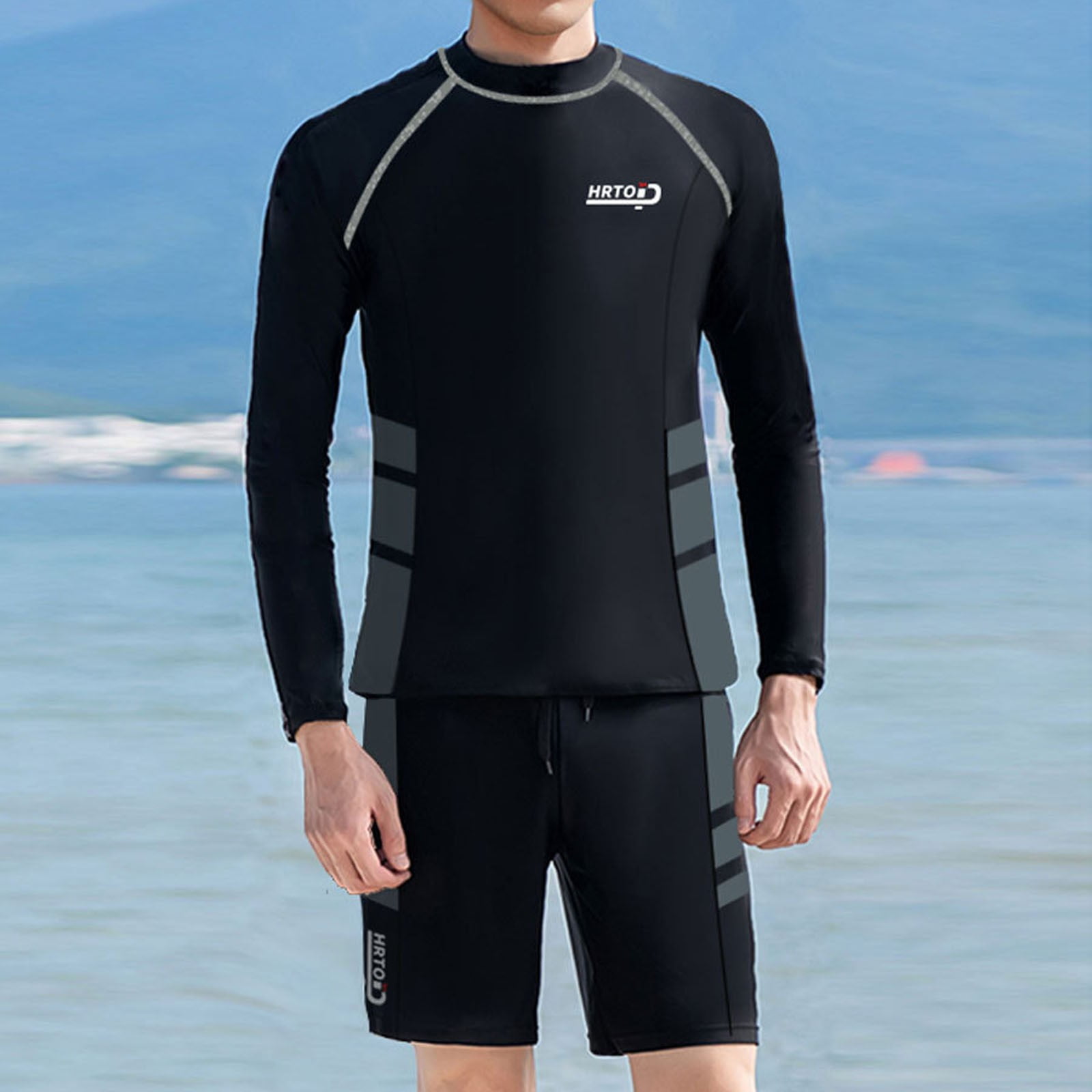 Icvfdpl Men Casual Long Sleeved Diving Top Suit Swimsuit Sunscreen Fast Dry Surfing Shorts Suit