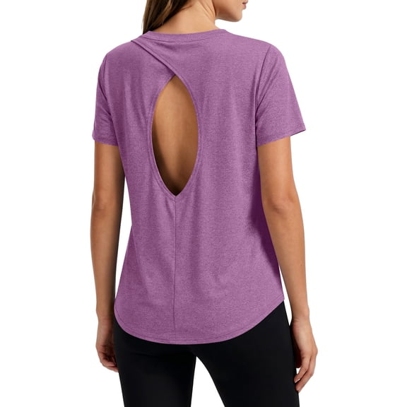 fatyb Workout Tops for Women Open Back Athletic T Shirts Short Sleeve Womens Running Tees Activewear