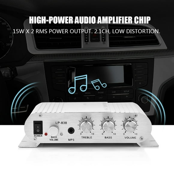 Auto Car Home Amplificador de Potencia Amplificador Digital 15Wx2 RMS Entrada de 35 Mm Control de Volumen Distorsión Baja de 21 Canales Compatible con