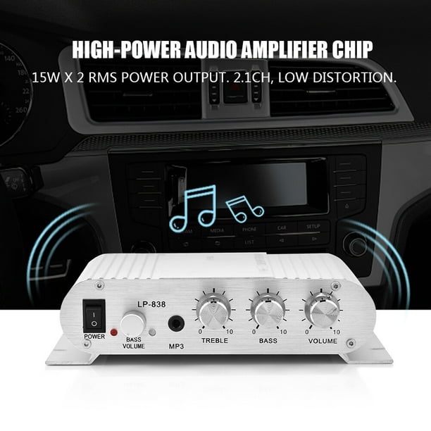 Auto Car Home Amplificador de Potencia Amplificador Digital 15Wx2 RMS Entrada de 35 Mm Control de Volumen Distorsión Baja de 21 Canales Compatible con