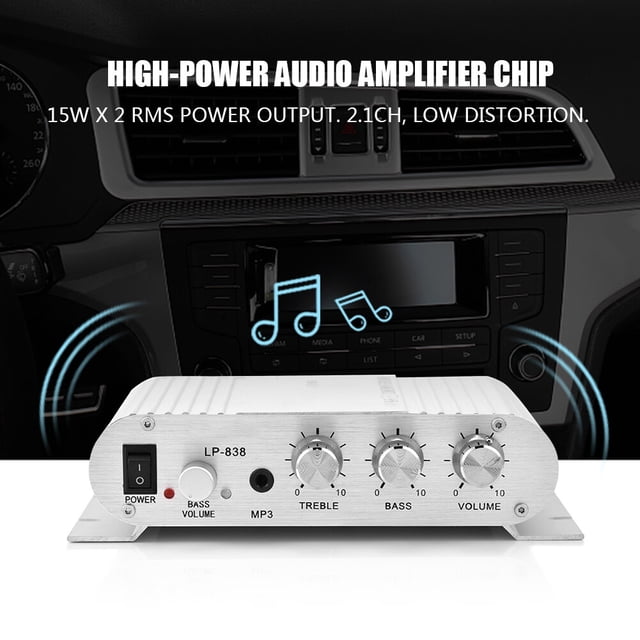 Auto Car Home Amplificador de Potencia Amplificador Digital 15Wx2 RMS Entrada de 35 Mm Control de Volumen Distorsión Baja de 21 Canales Compatible con