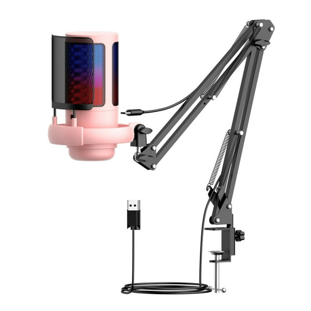 USB Microphone Kit Podcast Recording Cardioid Condenser Mic With Adjustable Arm Stand For Gaming Streaming