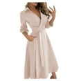 thumbnail image 2 of Pxiakgy dresses for women 2022 Womens Fashion Pure Color V-neck Lacing Slim Body Wrap Long Dress Women's Casual Dress Khaki + M, 2 of 8