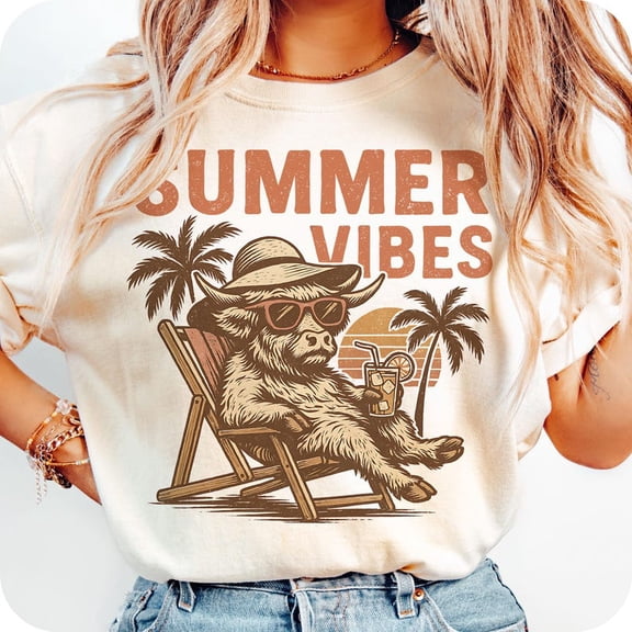 Summer Vibes Shirt, Funny Highland Cowgirl Tee, Retro Western Beach Shirt, Preppy Summer Shirt for Women, Cute Girls Trip Vacation Tee