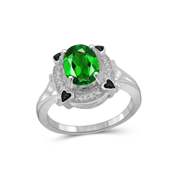 JewelersClub Ring Birthstone Jewelry – 1.50 Carat Chrome Diopside 0.925 Sterling Silver Ring Jewelry with Black & White Diamond Accent – Gemstone Rings with Hypoallergenic 0.925 Sterling Silver