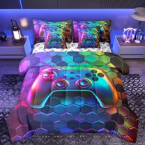 Manfei Modern Game Console Twin Bedding Sets 7-Piece for Boys, 3D Gamepad Lover Bedding Comforter Set, Video Gaming Lover Reversible Sheet Sets, Ultra Soft Bedroom Decor
