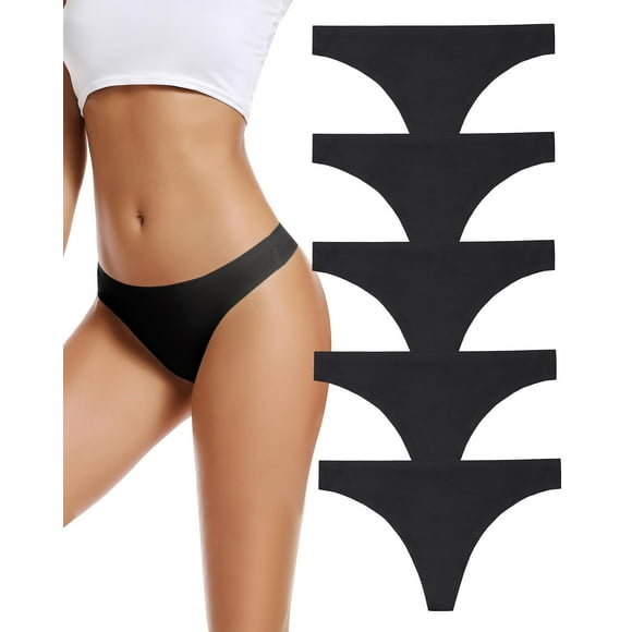 Tangas, ropa interior, paquete de 5 unidades, para mujer, color negro, sin costuras