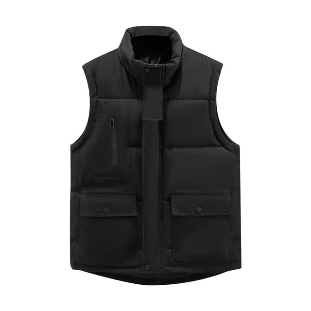 LSLJS Manteau à Poches pour Femmes Veste Courte Hiver Sans Manches Col Rabattu Fermeture Éclair Uni Manteau d'Extérieur, Gilets d'Extérieur pour Femmes