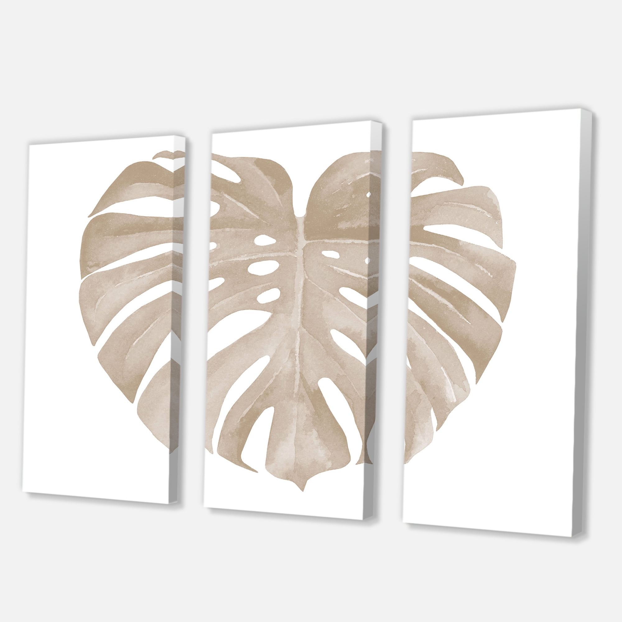 Designart ' Beige Ivory Pastel Monstera Heart Shaped Tropical Leaf ' Traditional Canvas Wall Art Print