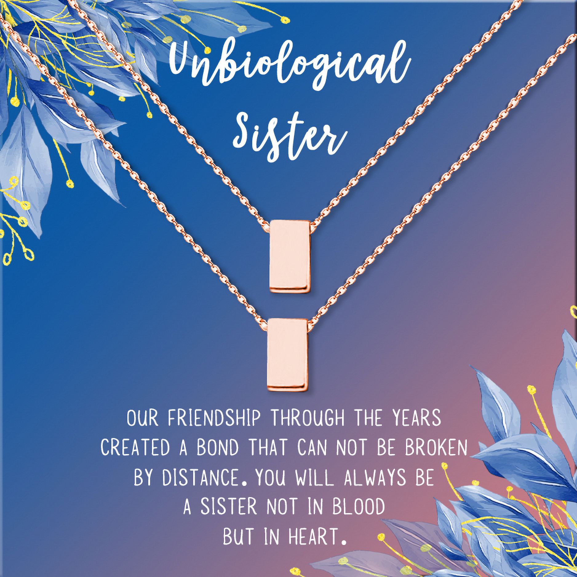 Anavia Unbiological Sister Gift Jewelry, Soul Sister Card Necklace, Sister Best Friend Gift, Big Little Sorority Card Gift-[Two Rose Gold Cube, Blue-Orange Gift Card]