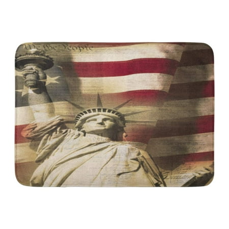 GODPOK Digital Composite Statue of Liberty and American Flag is Underlaid with The Handwriting Us Constitution Rug Doormat Bath Mat 23.6x15.7