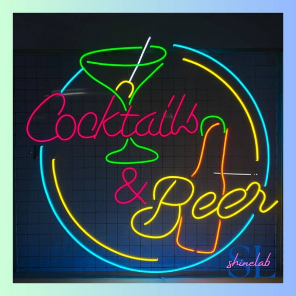 Shinelab Cocktails And Beer Neon Sign, Cocktails Bar Wall Art, Beer Bar Pub Party Wall Decor 0534