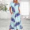 thumbnail image 1 of Jusqu'à 65 % de Réduction! Robes de Mode d'Été pour Femmes 2024 Grande Taille Robe Décontractée à Manches Courtes Col Rond Robe Décontractée Fluide à Étages Maxi Robe de Plage avec Poches Robe Imprimée Plume, 1 of 6