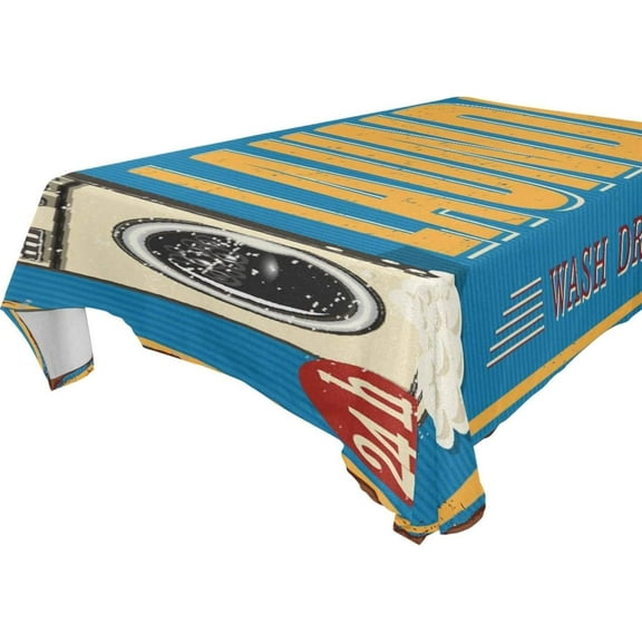 SKYSONIC 60”x90" Square Tablecloth with Vintage Laundry Metal Sign Prints, Anti-Wrinkle and Smooth Table Cloth for Kitchen/Home Decoration