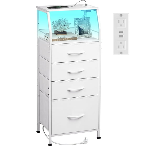 Mesita de noche WLIVE de 95 cm con luz LED y cargador