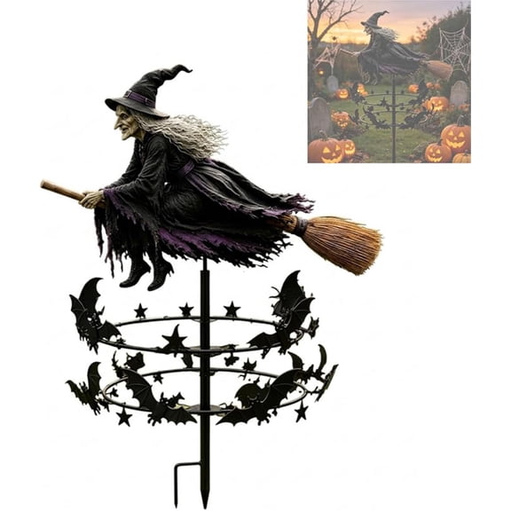 Mivyn The Enchanted Witch Garden Wind Spinner, Metal Halloween Yard Art Outdoor Decor, Outdoor Garden Stake Decoration, Halloween Lawn Ornament, for Garden Patio Pathway Fall Decorations (1PCS)