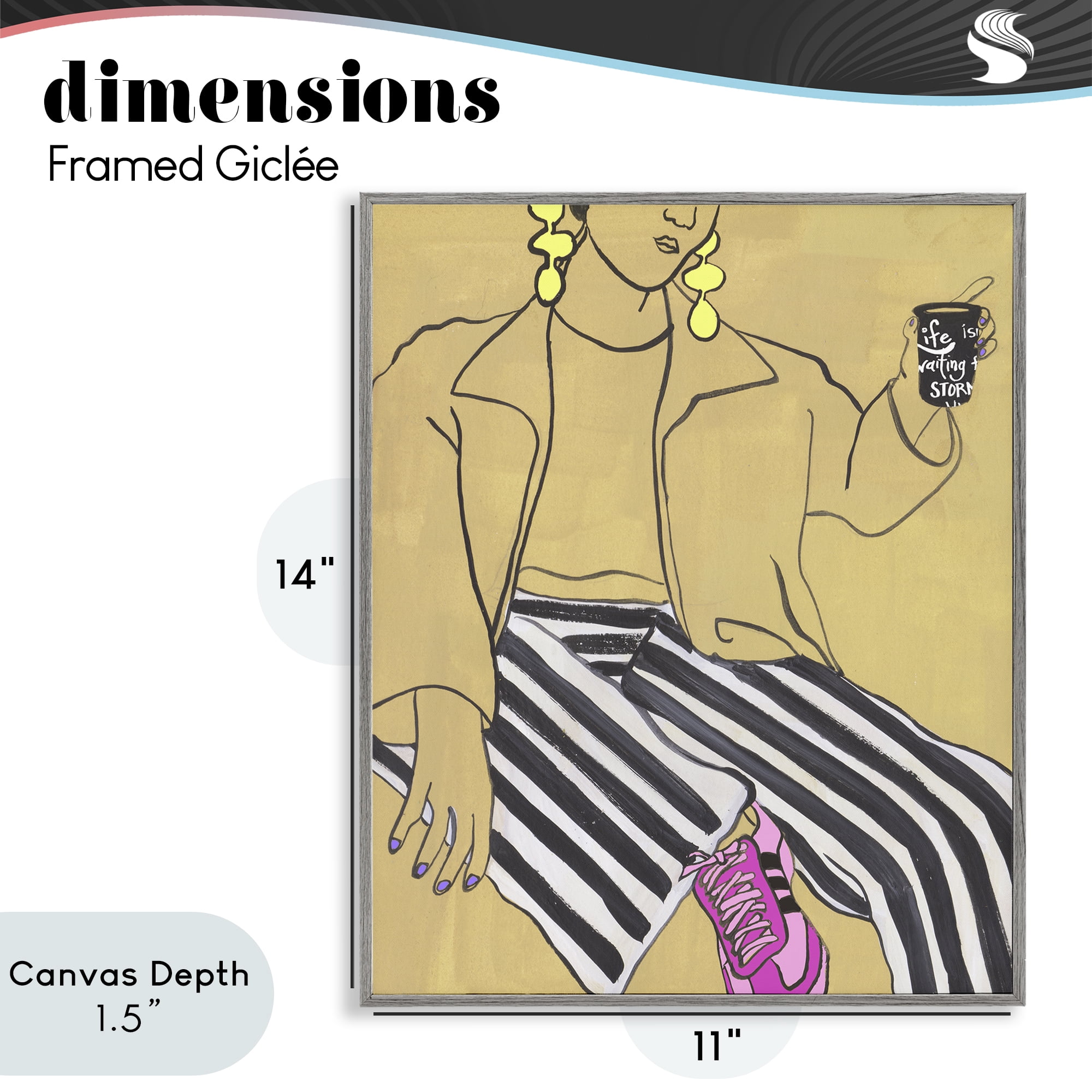 Stupell Industries Fashion Girl in Stripes Gray Framed Giclee Art, design by Melissa Wang