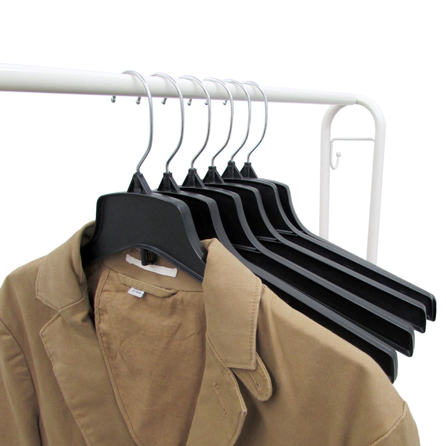 Hanger Central Recycled Black Heavy Duty Plastic Outerwear Hangers with Short Polished Metal Swivel Hooks, 17 Inch, 10 Set