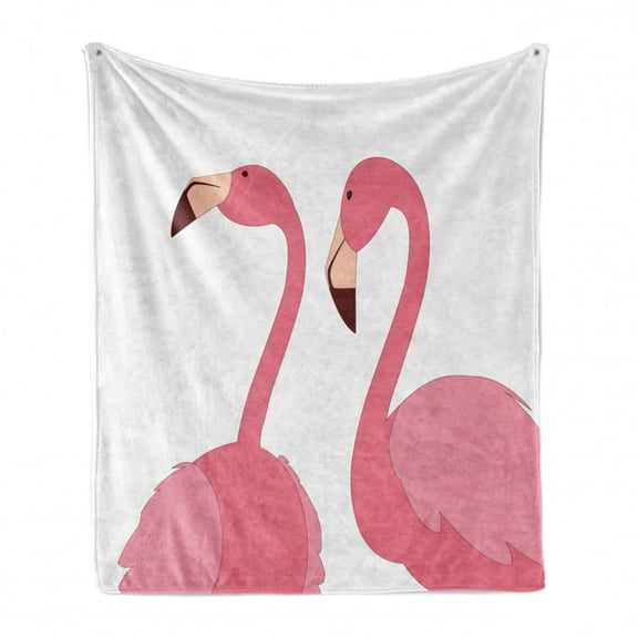 Flamingo Soft Flannel Fleece Throw Blanket, Exotic Pink Birds Animals Couple on Plain Backdrop Pattern, Cozy Plush for Indoor and Outdoor Use, 50" x 60", Pastel Pink Dark Fuchsia, by Ambesonne