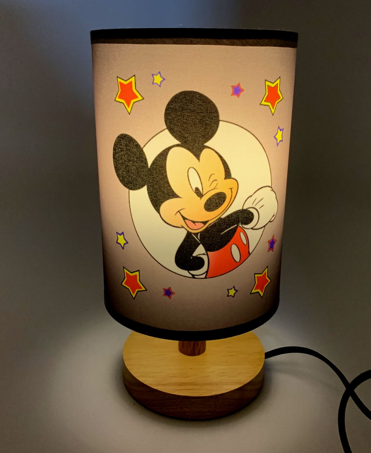 Mickey Table Lamp Night Light Wood Base Room Decoration or Great Gift Ideas