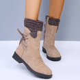 thumbnail image 4 of Eoperou Women Winter Faux Leather Yarn Middle Tube Boots Lace-up Low Heel Bootie Shoes, 4 of 8
