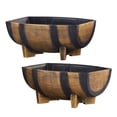 thumbnail image 2 of Rustic Half Barrel Planters - Set of 2, Weather Resistant Decorative Accent with Removable Drain Screen, 2 of 5