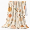 thumbnail image 2 of Boho Pumpkin Rainbow Flannel Blanket with Cream Background, Sun Shapes, Neutral Leaves, Modern Fall Throw for bedroom and Study Room, Home Decor Gift for Autumn Fans, 2 of 9