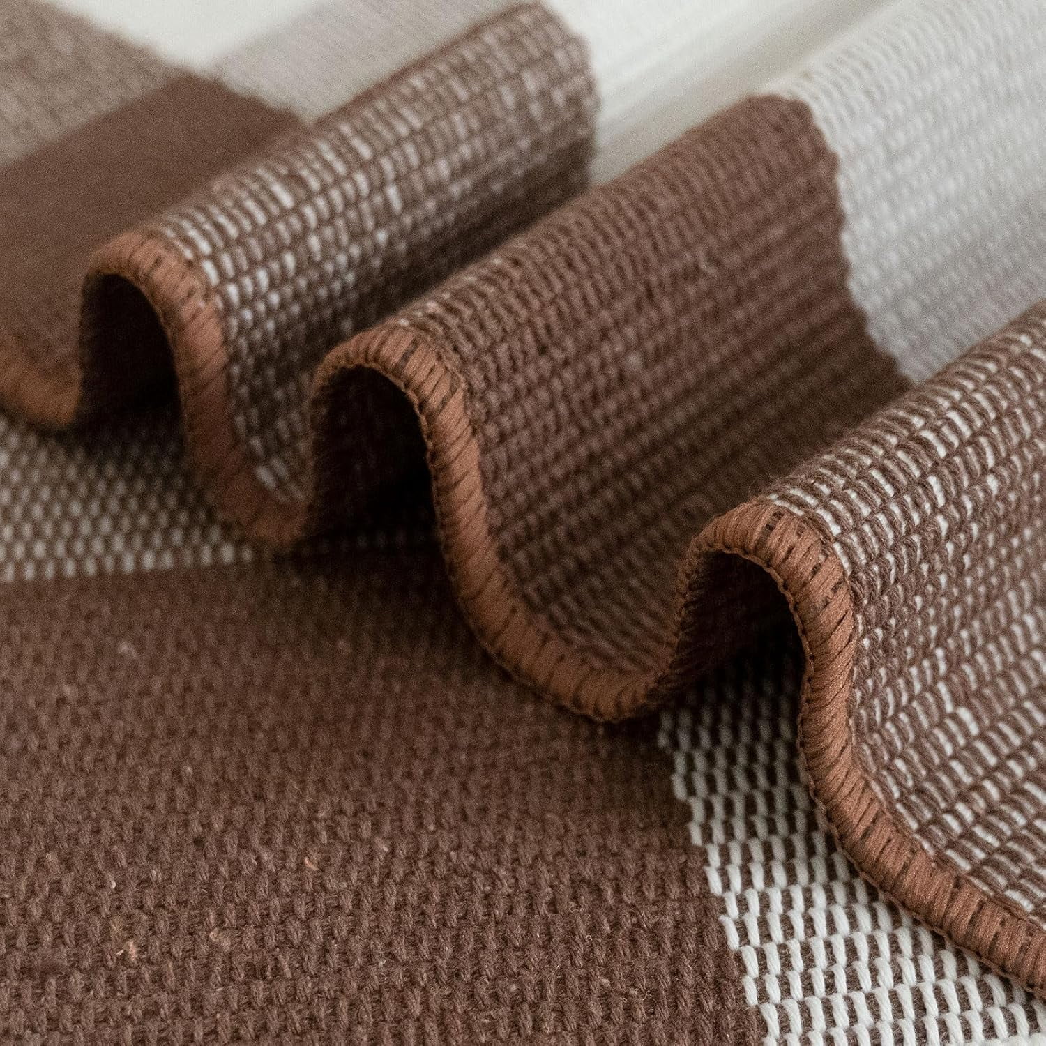 Fall Ourdoor Rug Farmhouse Brown and White Buffalo Check Rug Layered Welcome Door Mat for Front Porch Decor, Front Door, Farmhouse Decor(35.4''x59'', Coffee and White)
