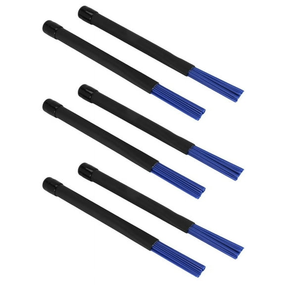3 Pair Retractable Black Handles Jazz Drum Brushes Sticks Blue Nylon 32cm
