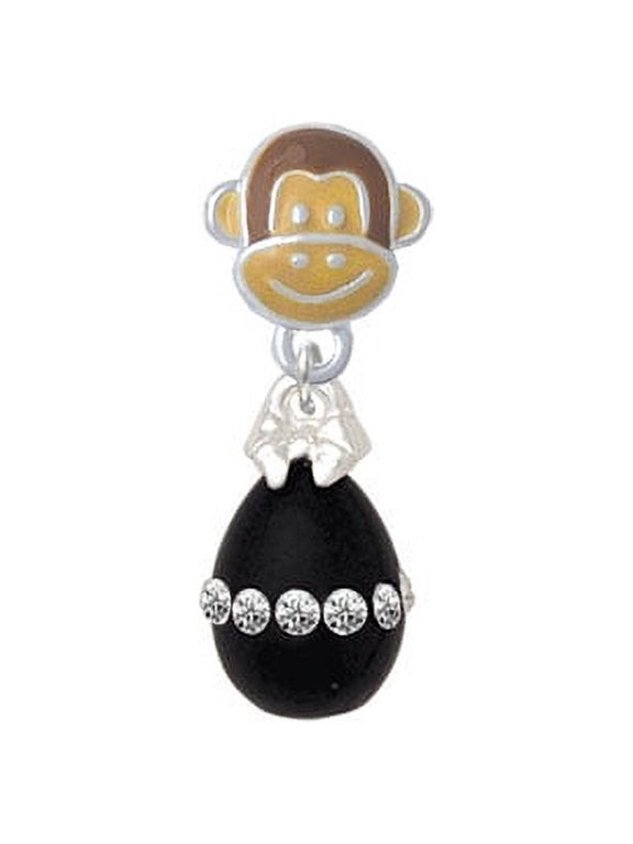 Black Easter Egg with Clear Crystal Band - Monkey Face Charm Bead