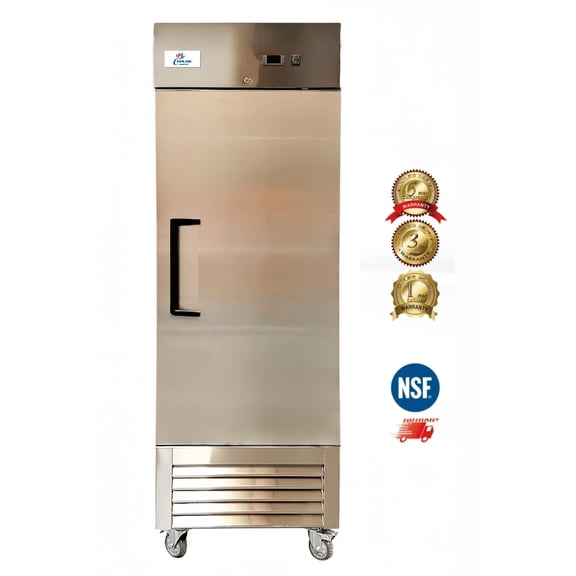 27'' Single Door Commercial Refrigerator – Stainless Steel Reach-In Cooler, 23 Cu. Ft. Bottom-Mounted Compressor, ETL/NSF Certified