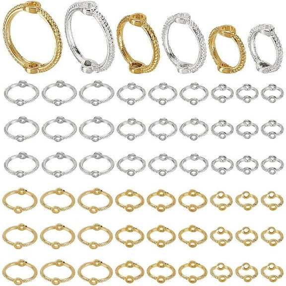60pcs Circle Bead Frames 3 Sizes Metal Bead Connectors Spacer Beads Gold Silver Double Hole Bead Frame Charms for Jewelry Bracelet Necklace Earring Making Fit for 6mm 8mm 10mm Beads DIY
