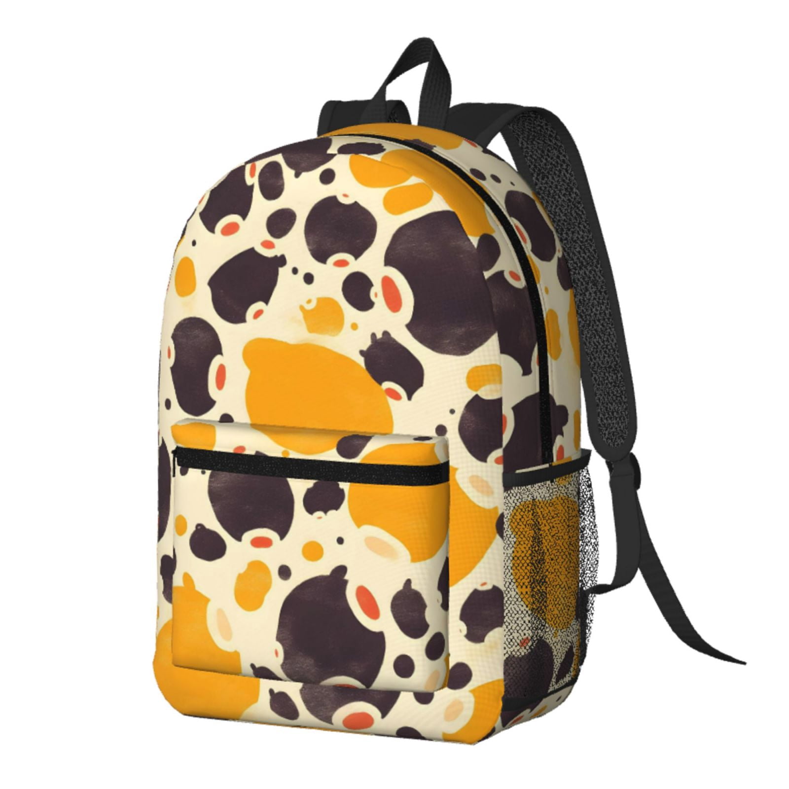 17in Backpack With Pocket Adjustable Shoulder Strap Large Capacity Zipper Opening And Closing Double Pull Head Zipper For Work Travel Sports Milk Cow Print Style Sienna_3