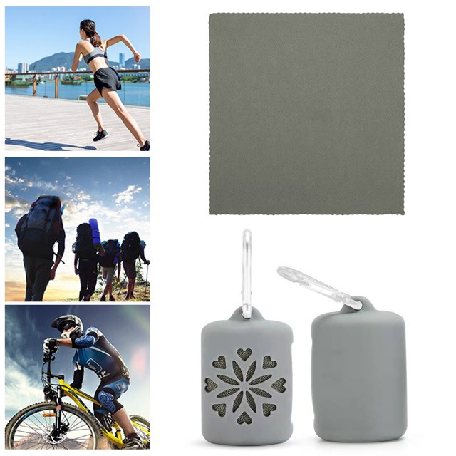 YAOMOBB Breathable Cooling Towel Microfiber Quick Dry Towel with Silicone Case Breathable Cooling Shower Bath Towel for Running Gym Beach Sports Hook Loop Clips