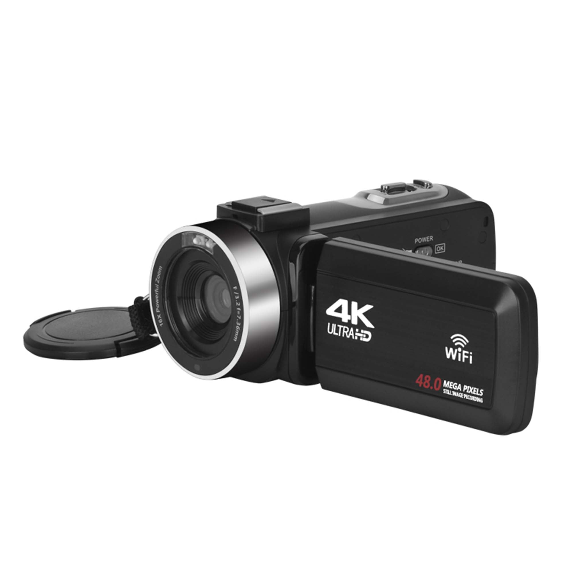 4K UHD vloging camera 18x Digital Zoom 48 MP Camcorder with 32GB TF Card, Black