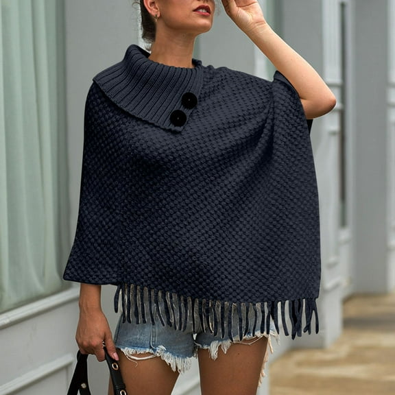 SDJMa Fashion Women Winter Solid Button Knitted Capes Cardigans Sweater Coat